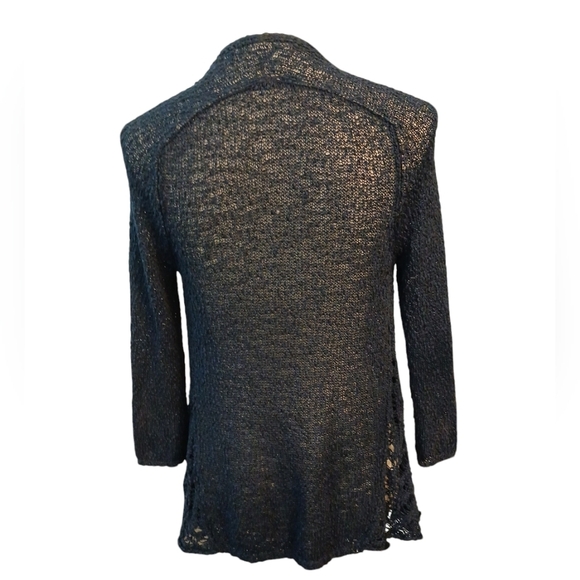 D Exterior Crocheted Knit Cardigan Navy Blue Draped Italian Cardigan Sweater - Picture 4 of 10